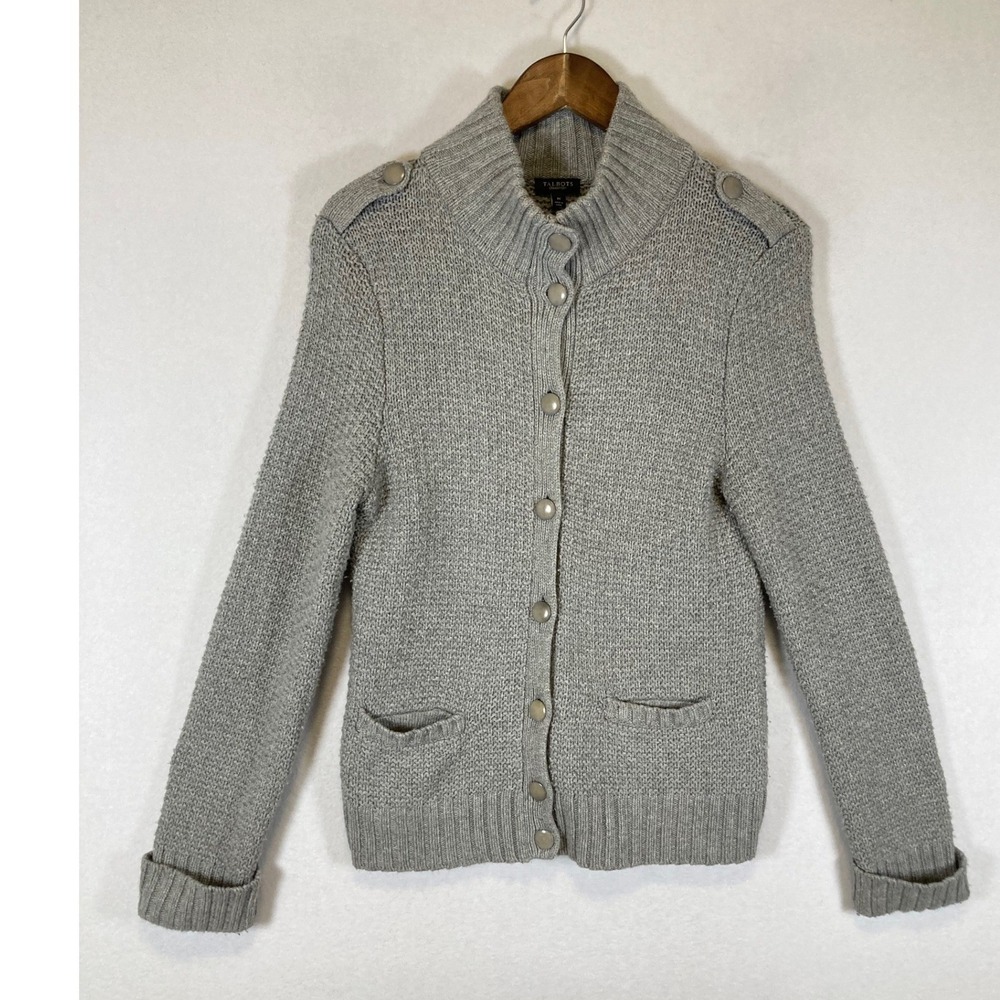 Quiet Luxury Talbots Women M Grey‎ Cashmere Lambswool Blend Cardigan Sweater